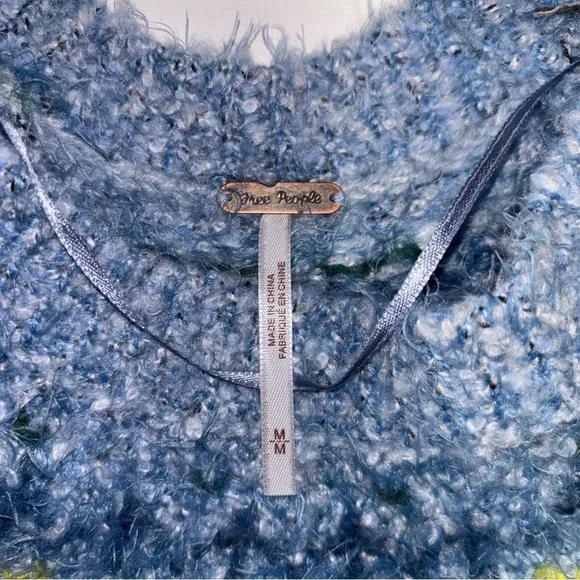 Free People Festive Frost Pullover Sweater - Ice Blue Combo - Sz Medium - Picture 8 of 11